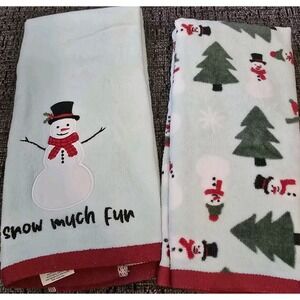 Holiday Time Snow Much Fun Set‎ Of 2 Holiday Hand Towel Snowman Christmas Tree